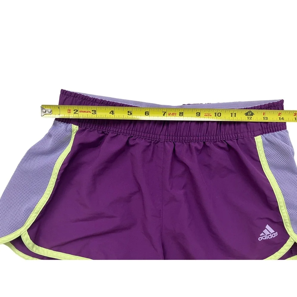 Adidas Womens Purple‎ Running Shorts Neon Yellow Trim Mesh Panels Size Small